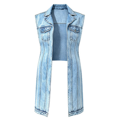 ✨ 50% DE RÉDUCTION – PLUS DE 44 000 VENDUS ! 🧵 Robe Gilet Jean Sans Manches Fente Haute – Denim Coton Premium – Ourlet Irrégulier & Patchwork for Look Urbain