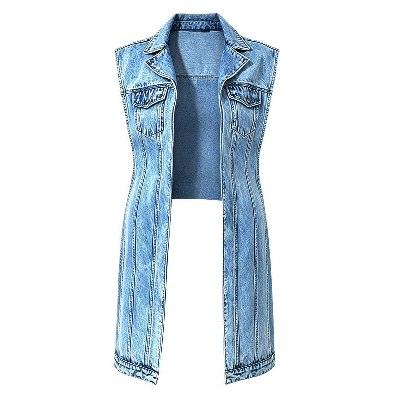 ✨ 50% DE RÉDUCTION – PLUS DE 44 000 VENDUS ! 🧵 Robe Gilet Jean Sans Manches Fente Haute – Denim Coton Premium – Ourlet Irrégulier & Patchwork for Look Urbain