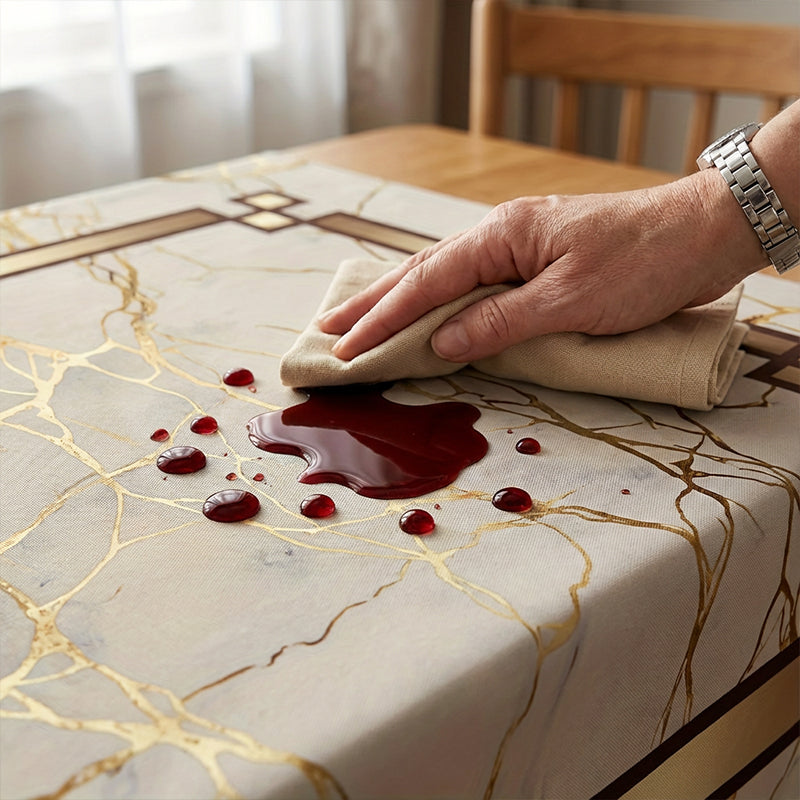 🧻 Nappe Imprimée Marbre Imperméable – Polyester, Anti-Taches & Anti-Eau pour Salle à Manger & Terrasse