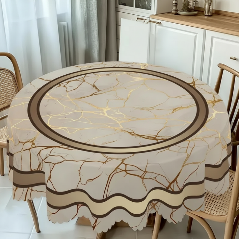 🧻 Nappe Imprimée Marbre Imperméable – Polyester, Anti-Taches & Anti-Eau pour Salle à Manger & Terrasse