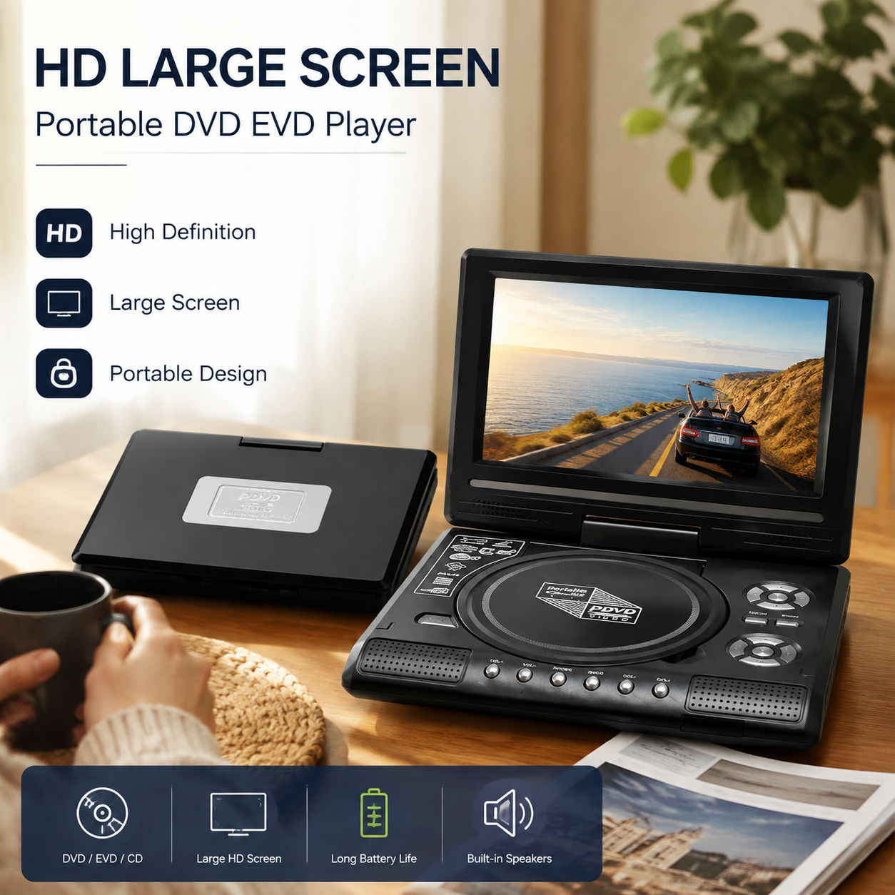 📺 58 % DE RÉDUCTION !!! 💿 Lecteur DVD/EVD portable HD 7,8 pouces – Grand écran, rechargeable et compatible DVD/CD/USB/SD – Parfait pour la maison et les voyages.