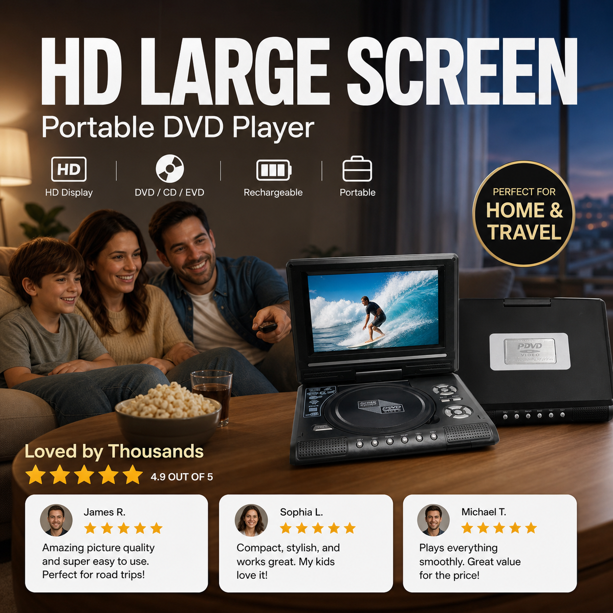 📺 58 % DE RÉDUCTION !!! 💿 Lecteur DVD/EVD portable HD 7,8 pouces – Grand écran, rechargeable et compatible DVD/CD/USB/SD – Parfait pour la maison et les voyages.
