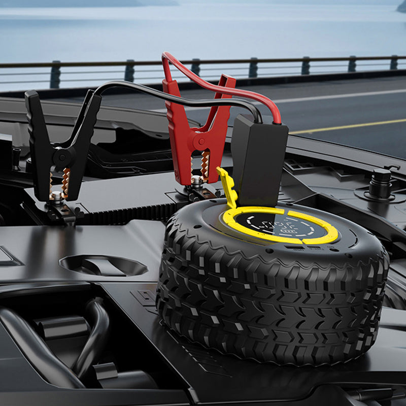 🚗 2-en-1 : Aide-démarrage + Gonfleur de pneus 🔋 — Compresseur portable puissant, compact et fiable ⚡ Idéal pour les urgences routières 🛠️