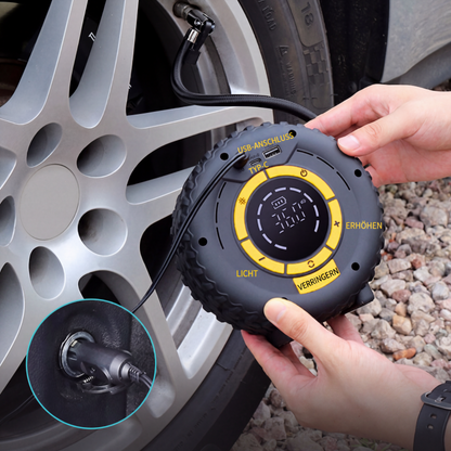 🚗 2-en-1 : Aide-démarrage + Gonfleur de pneus 🔋 — Compresseur portable puissant, compact et fiable ⚡ Idéal pour les urgences routières 🛠️