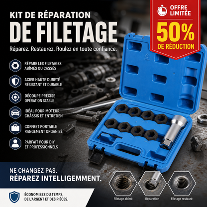 ✨🚗 -50% ! 🔧Lot de 10 Outils de Réparation de Filetages Auto – Acier HSS & Inserts Inox, Kit M5–M12.