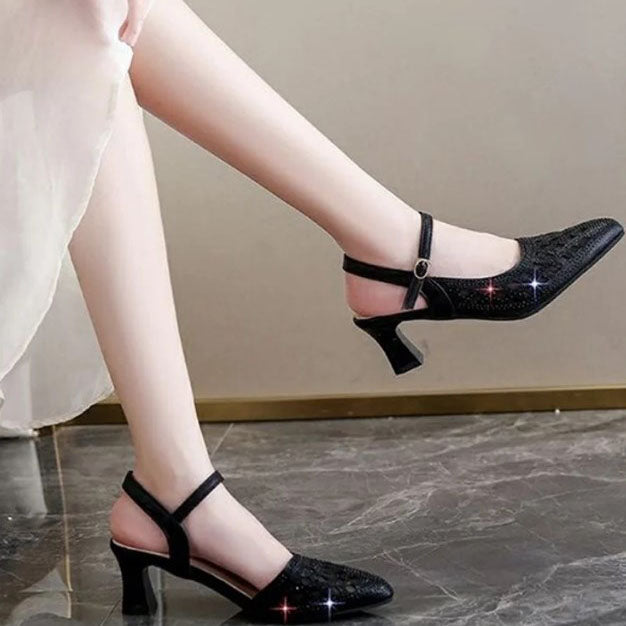 📢50 % de réduction !! ⏰💎Sandales à talons hauts respirantes avec pierres de Rhin pour femmes